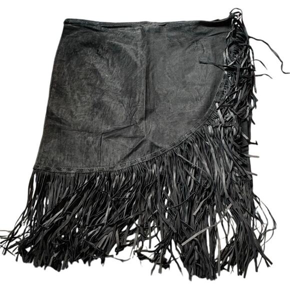 Patricia Wolf Black Fringe Suede Wrap Skirt - Size L (Pigskin) - Picture 6 of 6